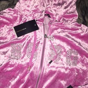 Pink BCBGMAXAZRIA Velour Bling Hooded Jacket